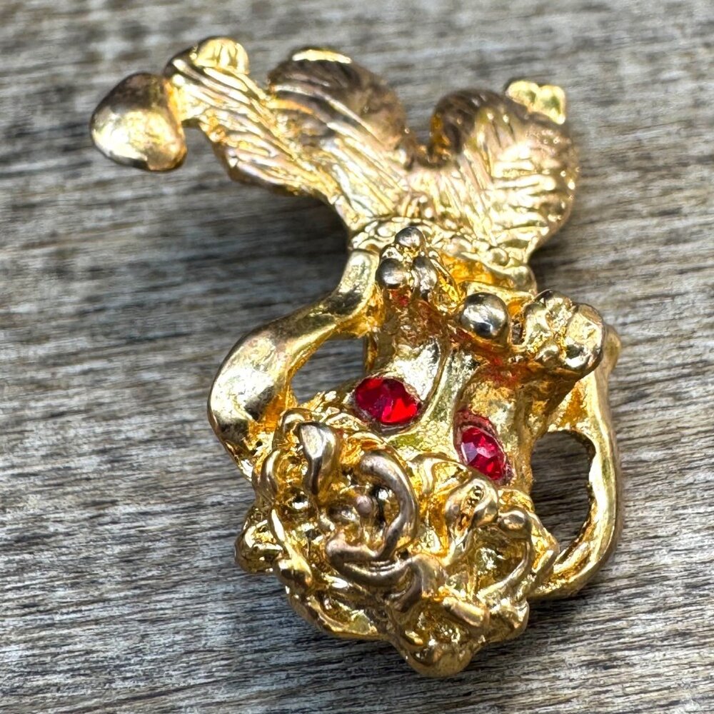 Vintage Gold-Tone Poodle Brooch With Red Rhinestone Eyes - Picture 7 of 15